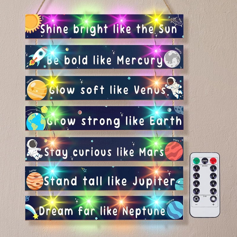 FIOBEE Girls Room Décor for Teen Girls Boys with LED Light Wall Decor for Bedroom Motivational Inspirational Wall Art Girl Room Decoration for Kids Studyroom, 8 Kinds of Lights, Navy Space - Image 1